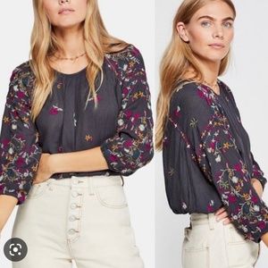 Free People Wildflowers Indigo Blue Blouse Floral